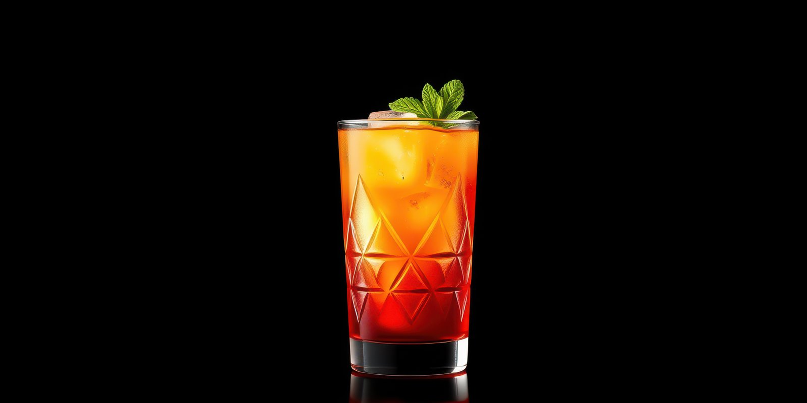 Refreshing cocktail garnished with mint leaves served in a stylish glass against a black background